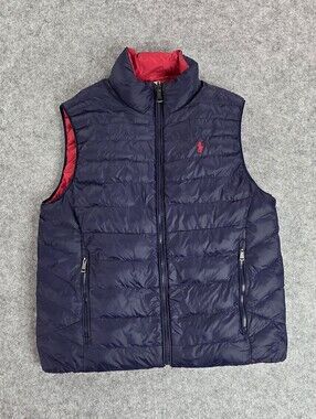 Polo Ralph Lauren Navy Quilted Reversible Vest with Red Accent Youth L 14-16